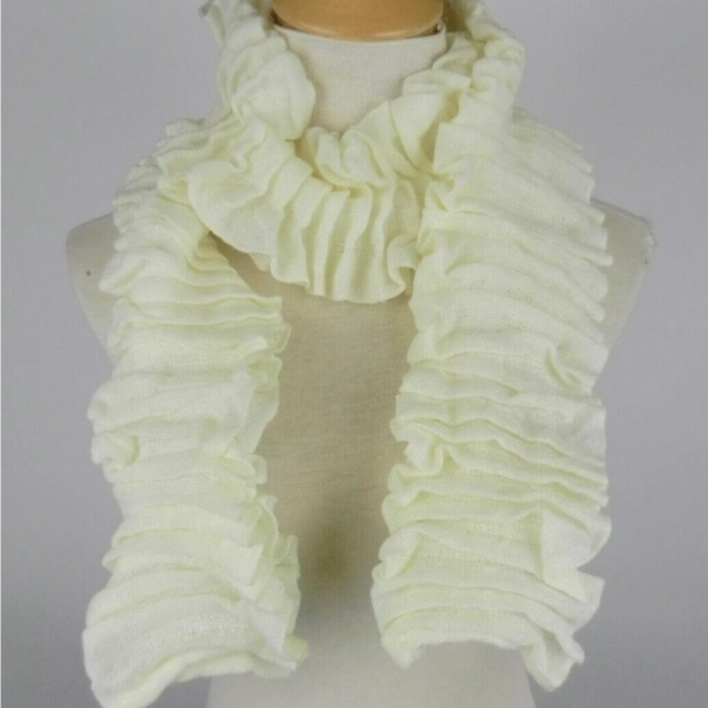 Coldwater Creek Scarf Beige Ruffle Gathered Rectangle Length 60 in. X 8.5 NWOT